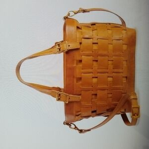 AMERILEATHER DORGAN LATIGO LEATHER  BASKET SATCHEL GOLDEN BROWN
